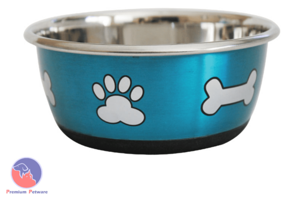 Durabolz Anti-Skid Stainless Printed Dog Bowls - Blue